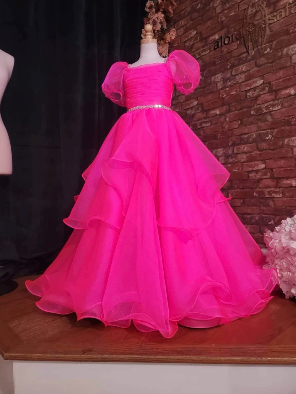 Alora Safari Girls Neon Pink Pageant Dress